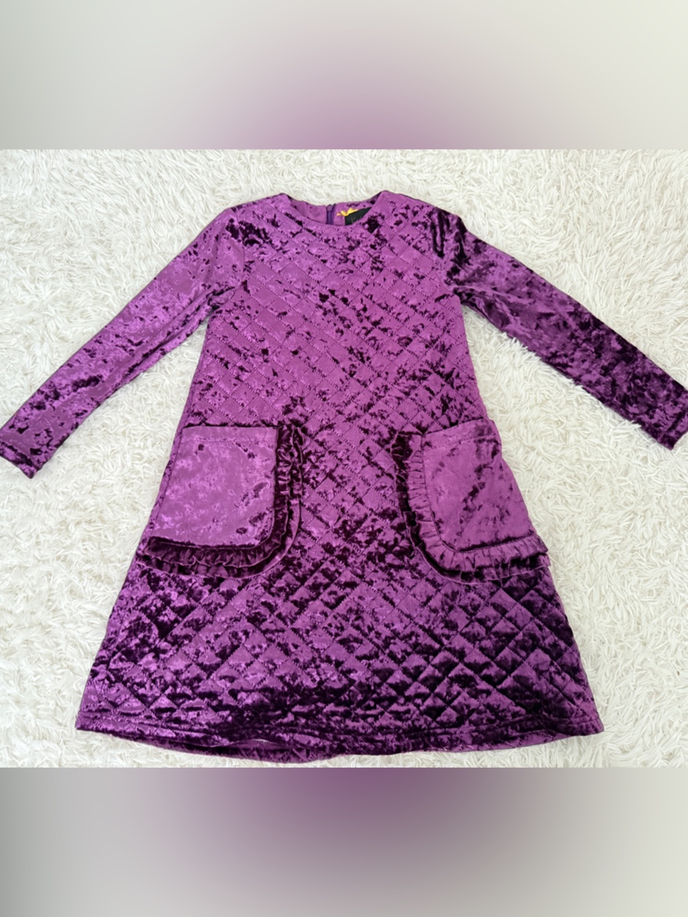 Kidichic Purple Velvet Quilted Dress Size 8 Girls